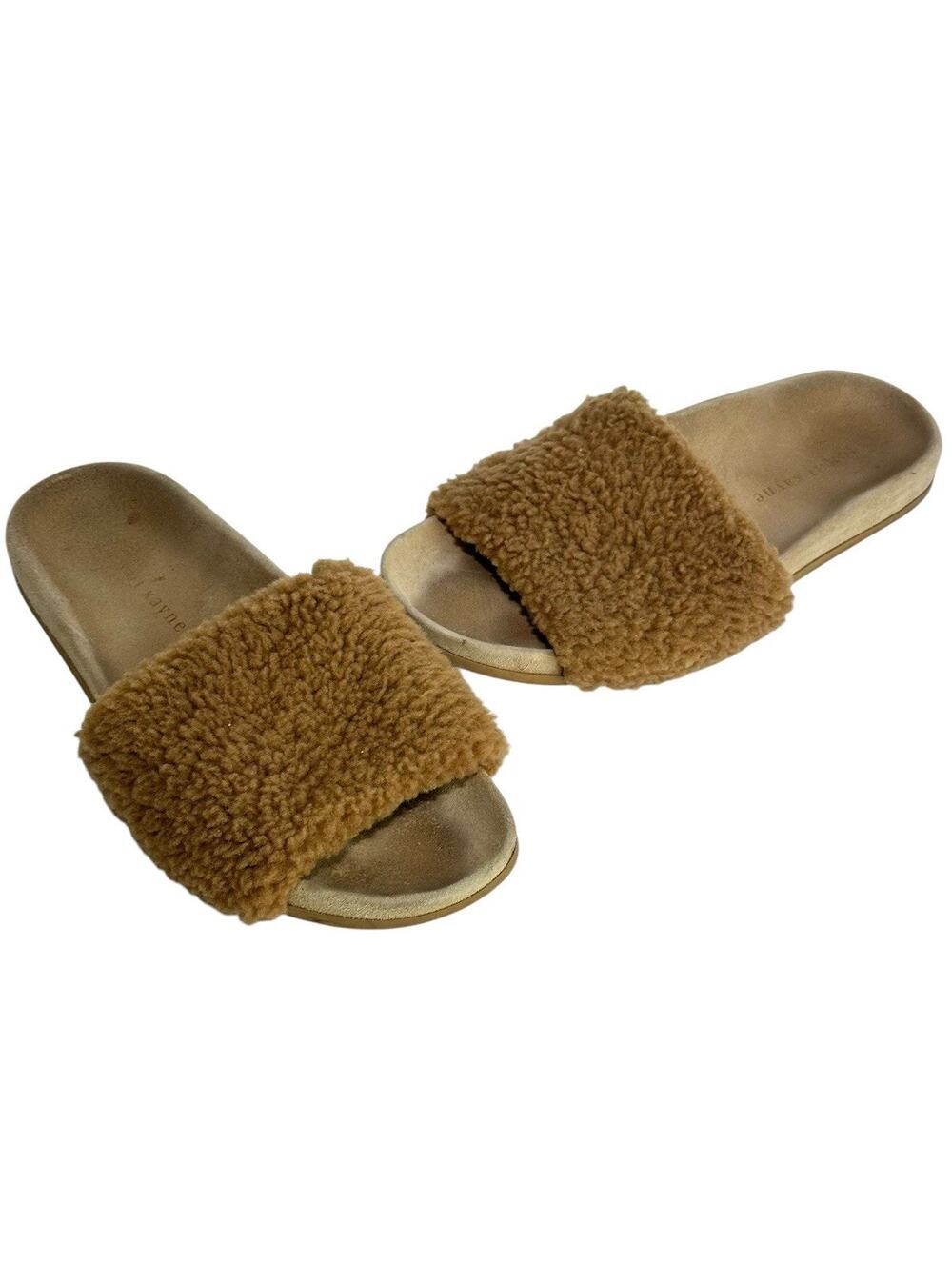 Jenni Kayne Shearling Fur Slide Sandals Slipper Natural Tan Size 37 Slip On